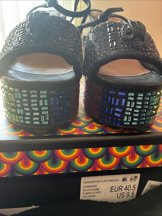 Kurt Geiger Shoes - Kurt Geiger kensignton Platform Sandals with Iridescent Rhinestone Heel - Black